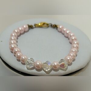 Elegant simulated Pink Pearl beaded Bracelet with Crystal Accents